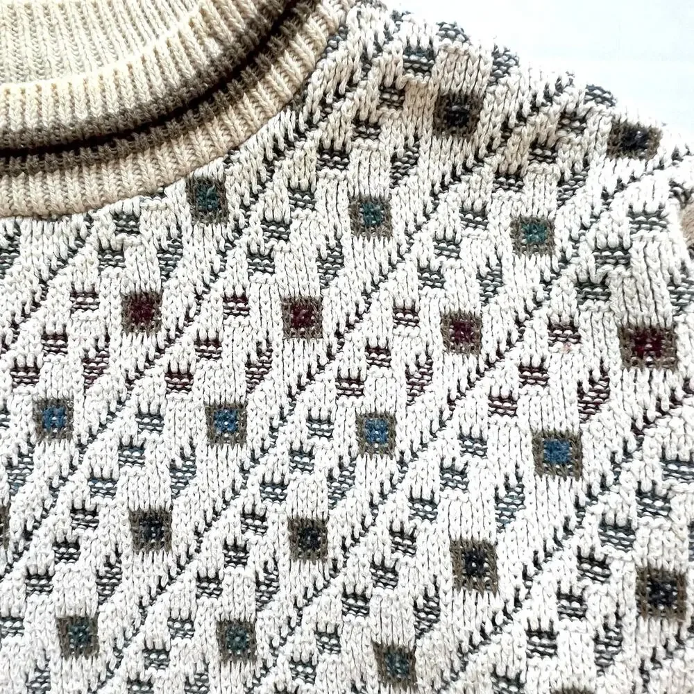 Vintage John Weitz Preppy Geometric Square Abstract Pattern Knit Sweater USA L